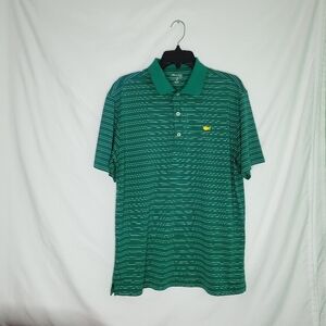 MASTERS TECH Men's Green/White Striped Short Sleeve Shirt MEDIUM